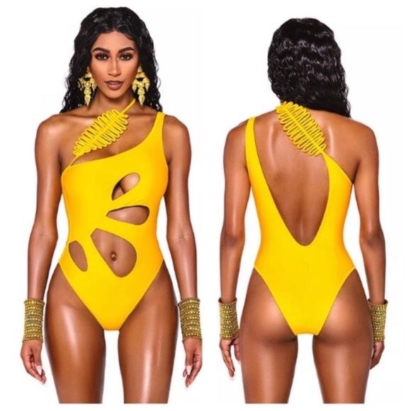 New! Bfyne dajan Yellow one piece one shoulder bathing suit 3779 - Picture 1 of 9